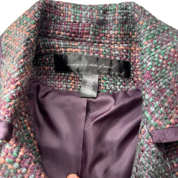 Apostrophe Blend Tweed Long Coat Gossip Girl Blair Waldorf Y2K size 2 xs Purple - Picture 3 of 6